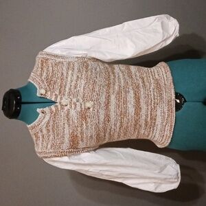 Veronica Beard Tahlea Mixed Media Puff Sleeve Sweater Army Multi Size XS